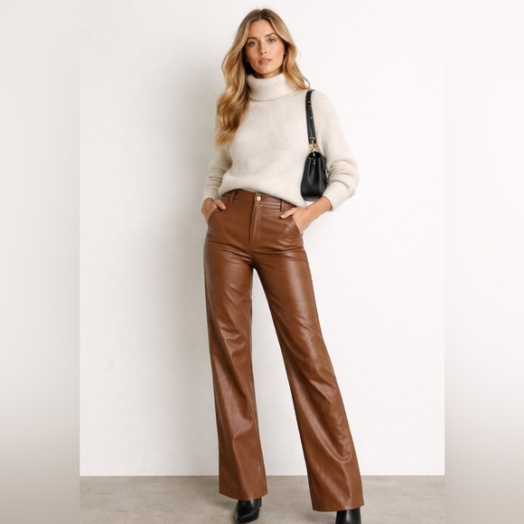J. Crew Pants - J.Crew Faux Leather Slim Wide Leg Pants Brown Size 27